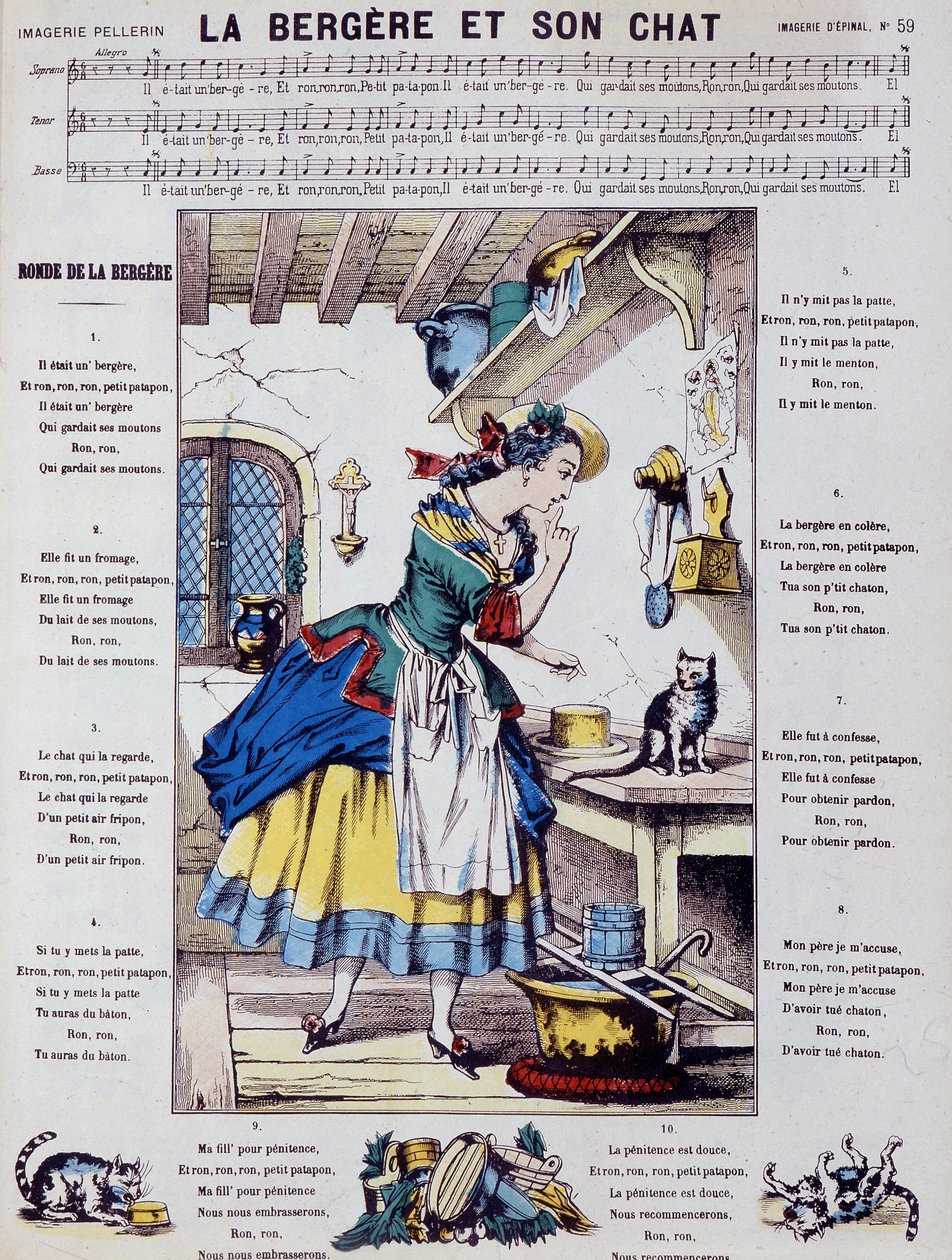 Spartito per canzone popolare: la bergère et son chat - immagine di Epinal da French School