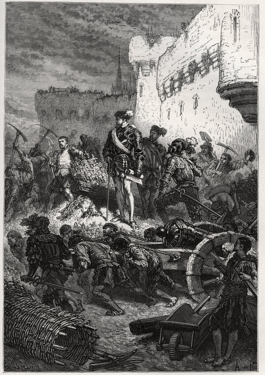 Assedio di Metz (1552) - Francois de Guise e i lavori sulle mura di Metz - incisione da 