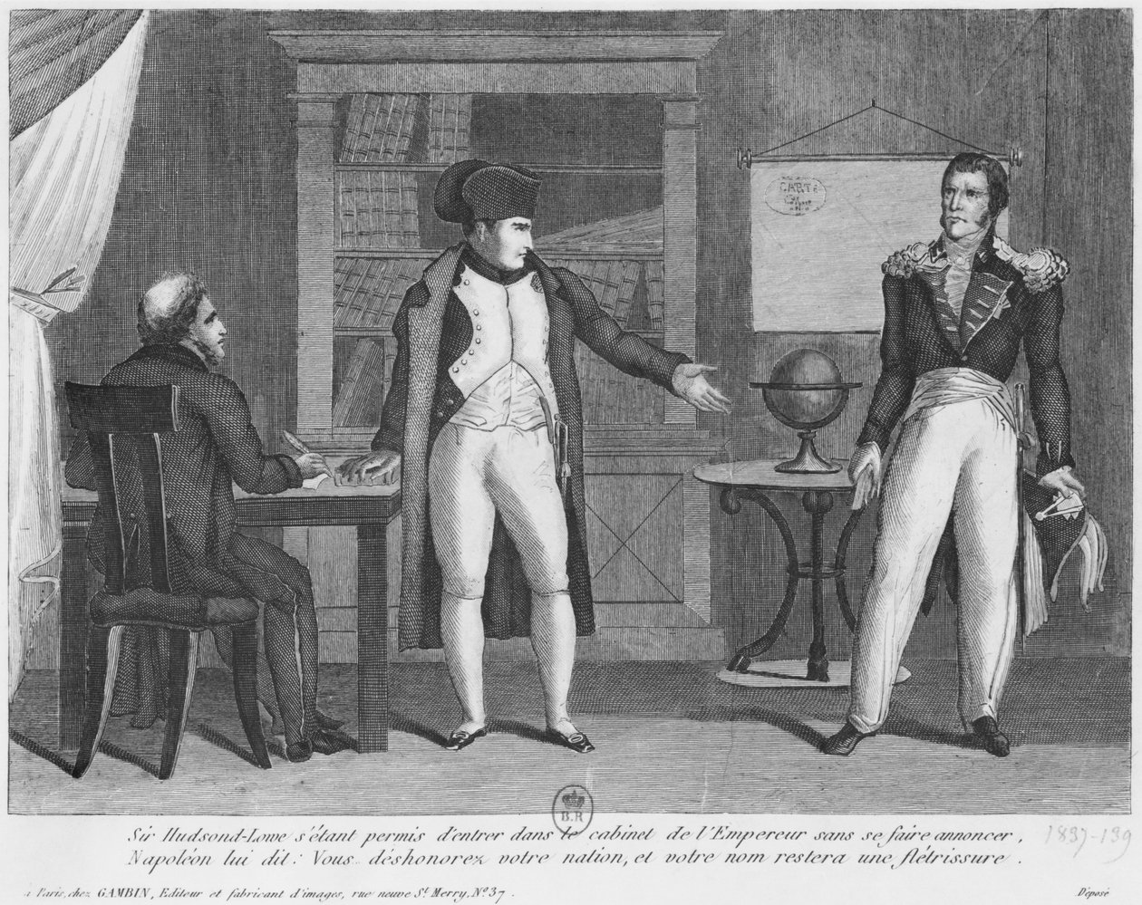 Sir Hudson Lowe entra nello studio di Napoleone I (1769-1821) sull