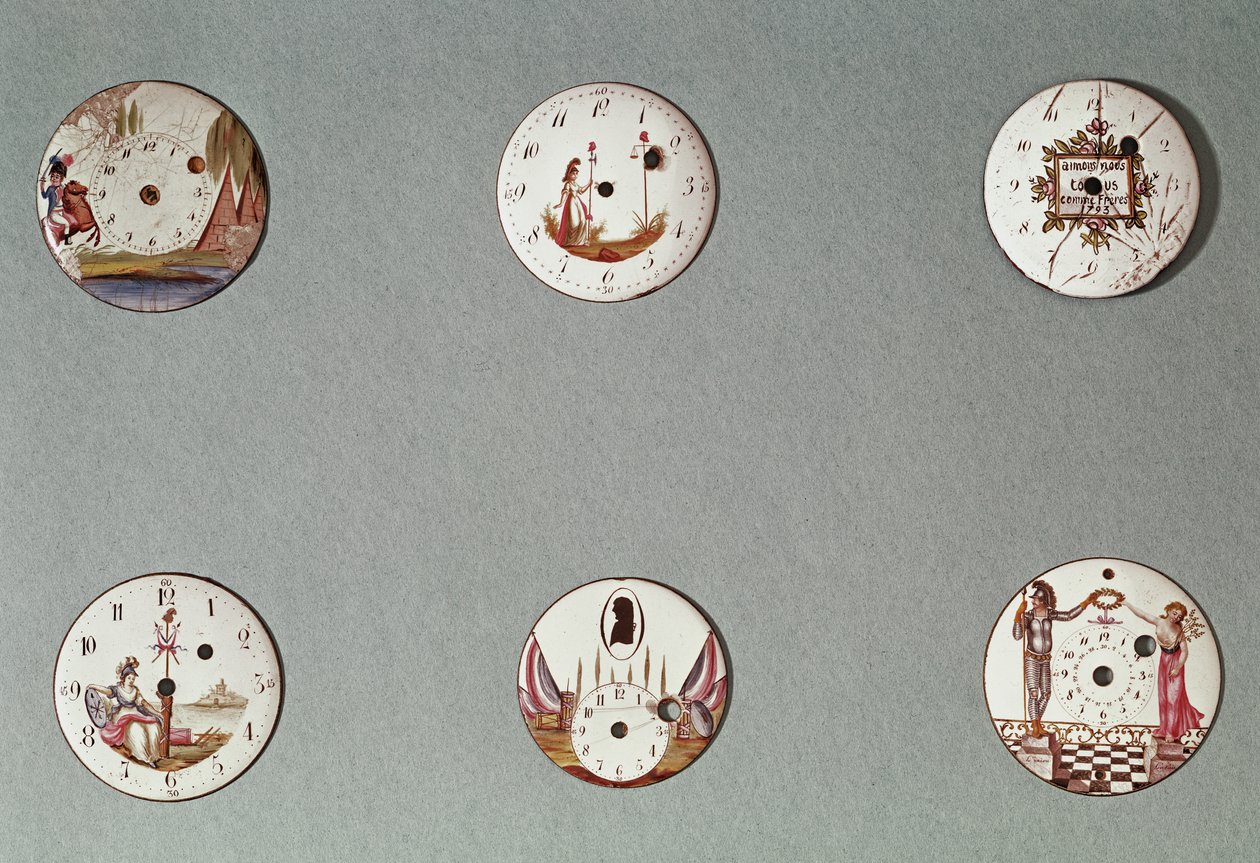 Sei orologi da tasca decorati con simboli rivoluzionari (metallo e smalto) da French School