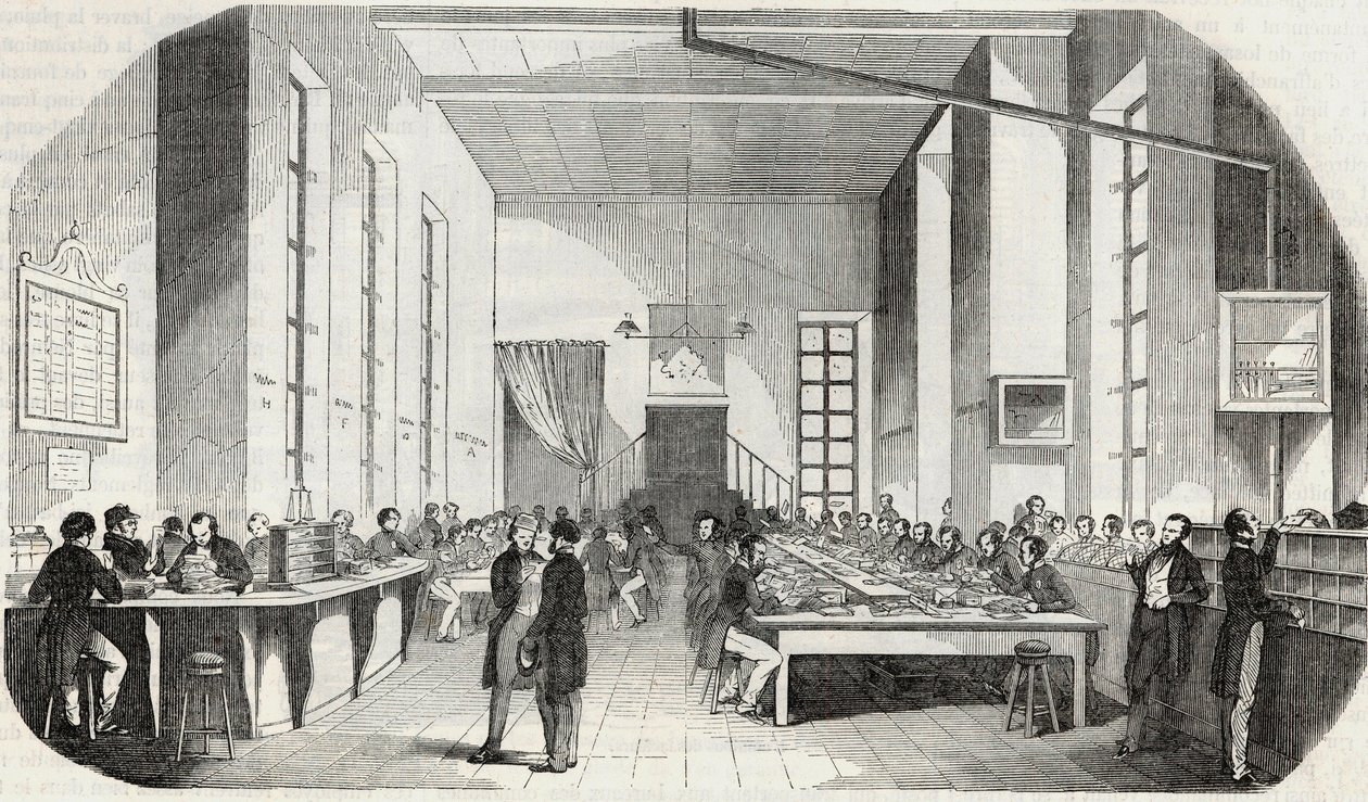 Smistamento delle lettere di Parigi - Incisione in "Tableau-de-Paris" di Edmond Texier 1852 da French School