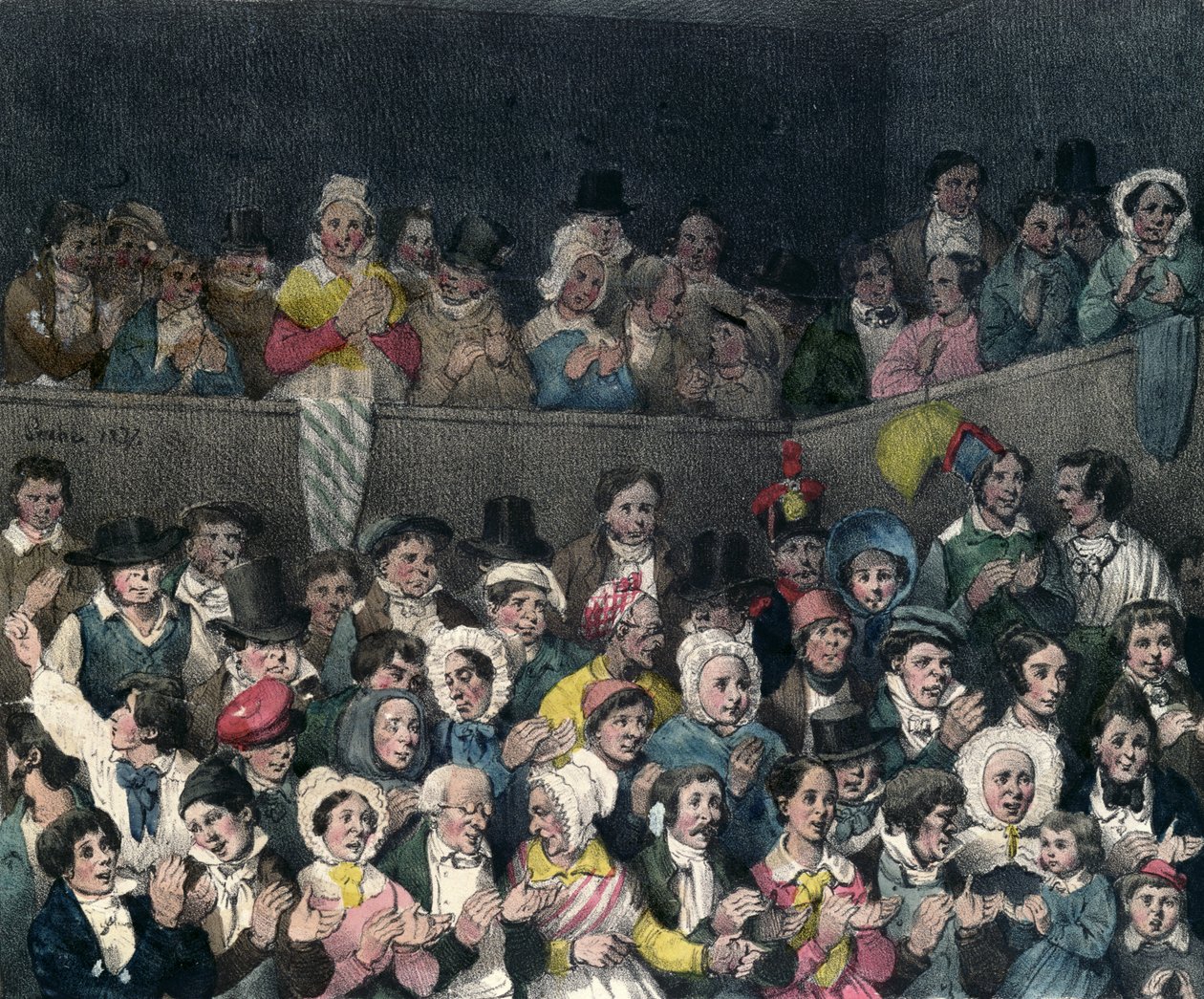 Spettatori che Applaudono al Teatro, inciso da Benard e Frey, 1837 da French School