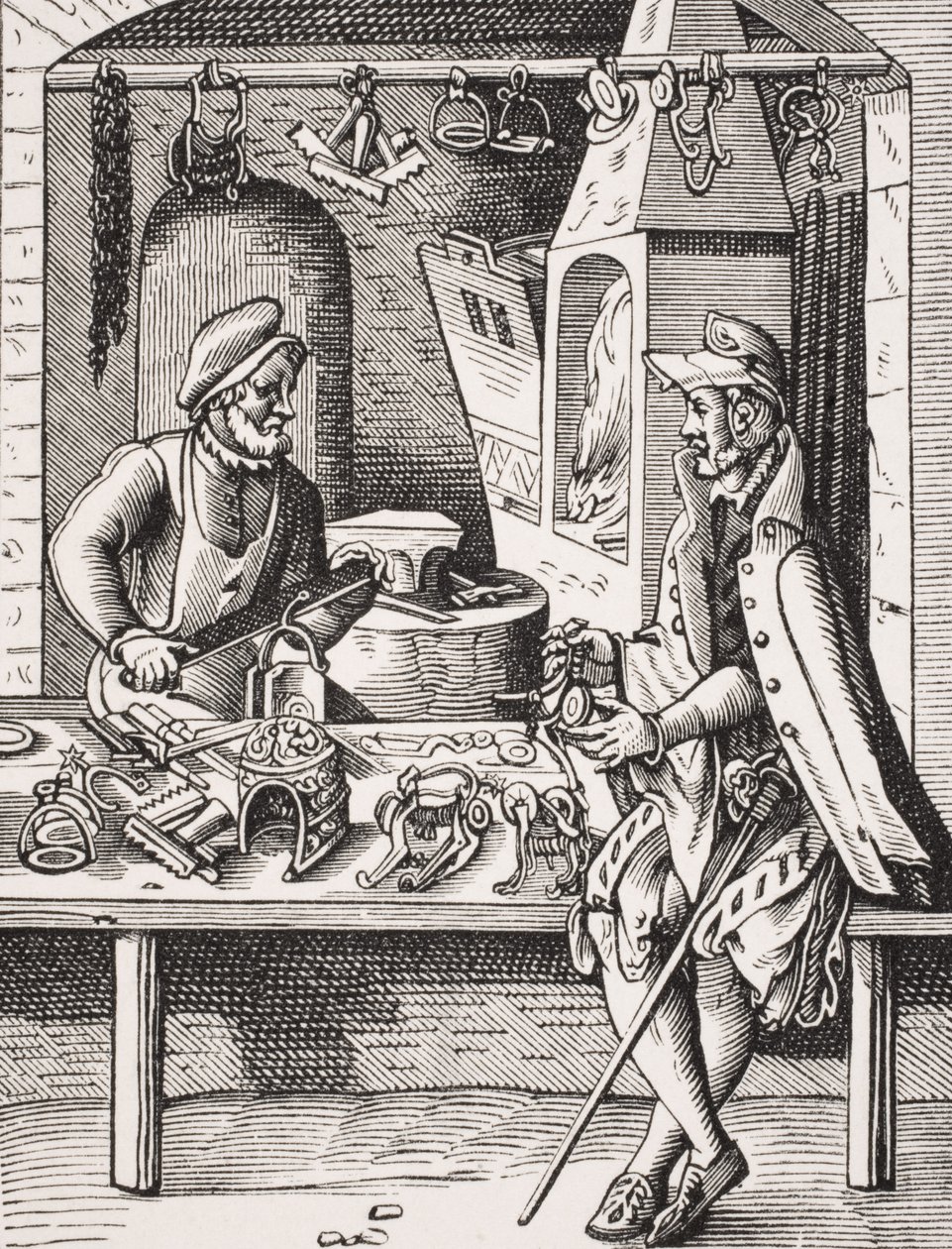 Fabbricante di speroni, riproduzione di una xilografia di Jost Amman da 