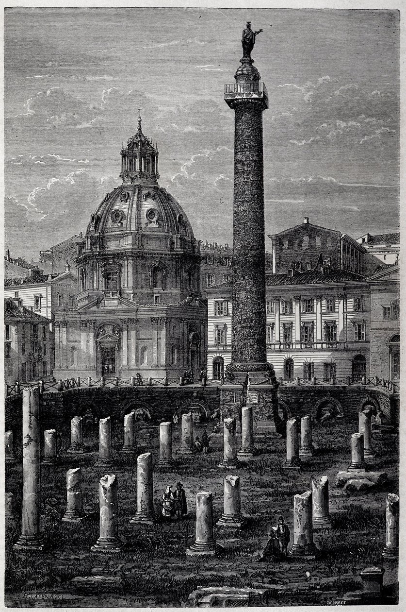 Piazza e Colonna di Traiano (Colonna Traiana) e Basilica Ulpia (viaggio di Francis Wey nel 1864-1868) - in "Tour du Monde" 2a settimana 1869 da French School