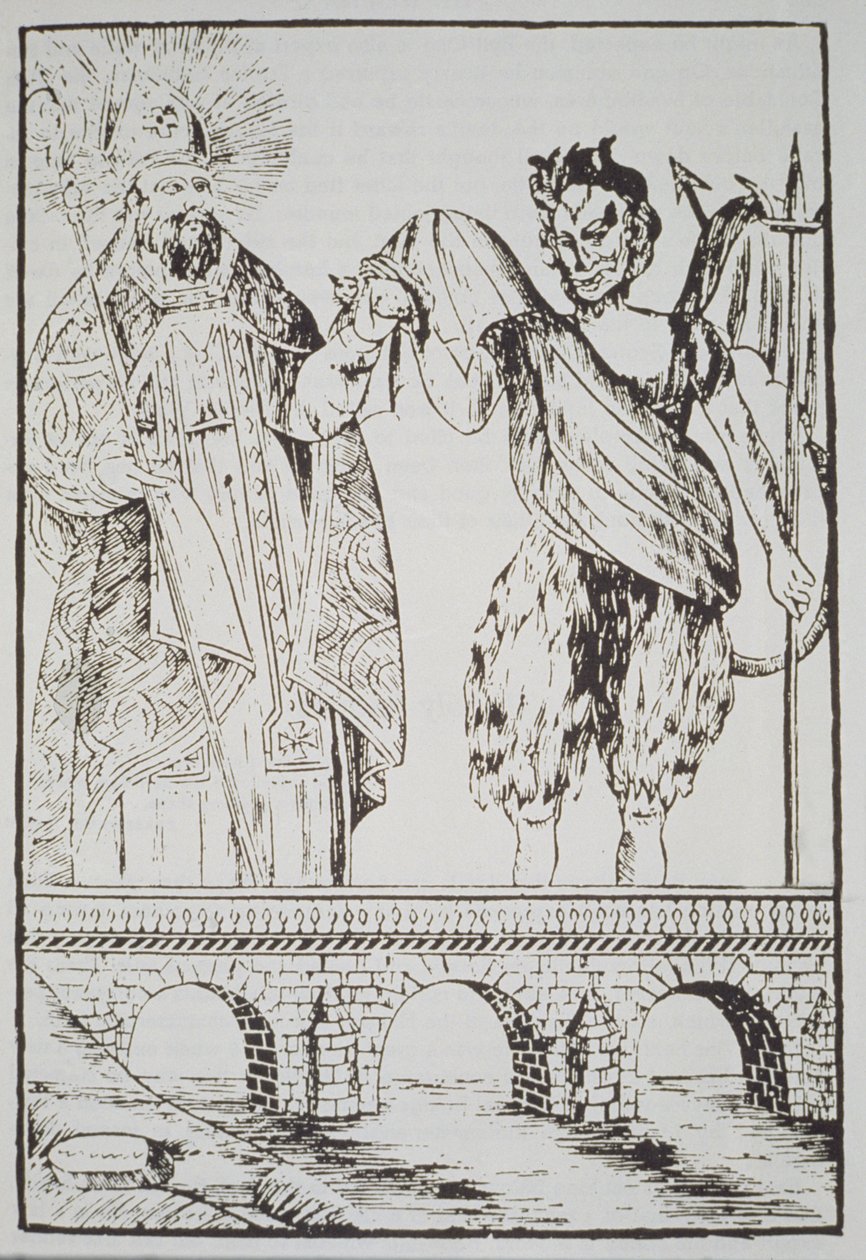 San Cado e il Diavolo, copia di una stampa popolare francese, illustrata in una storia della magia pubblicata alla fine del XIX secolo da French School