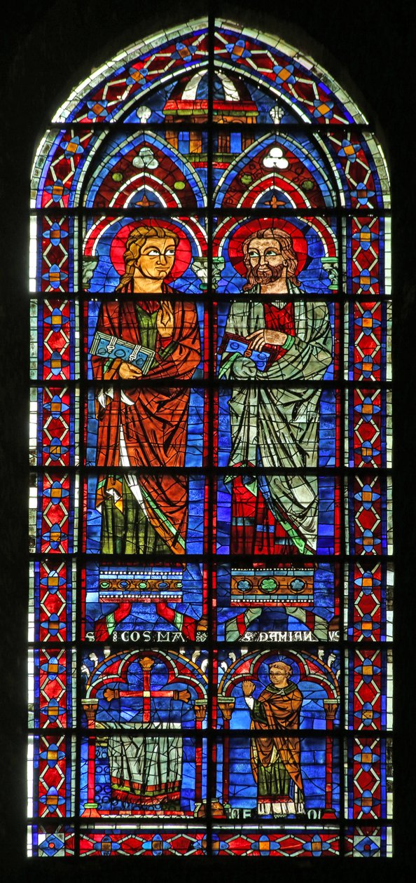 San Cosma e San Damiano; donatore sacerdote Geoffrey da French School