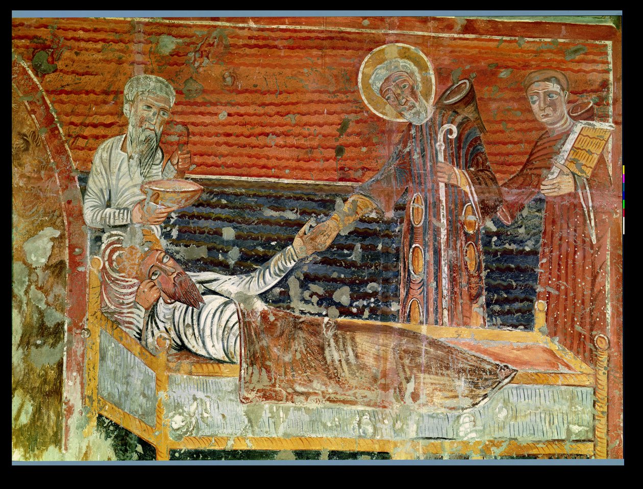 San Severino (m.507) che cura Clodoveo I (465-511) copia di un originale del XII secolo nella Chiesa di Chateau-Landon da French School