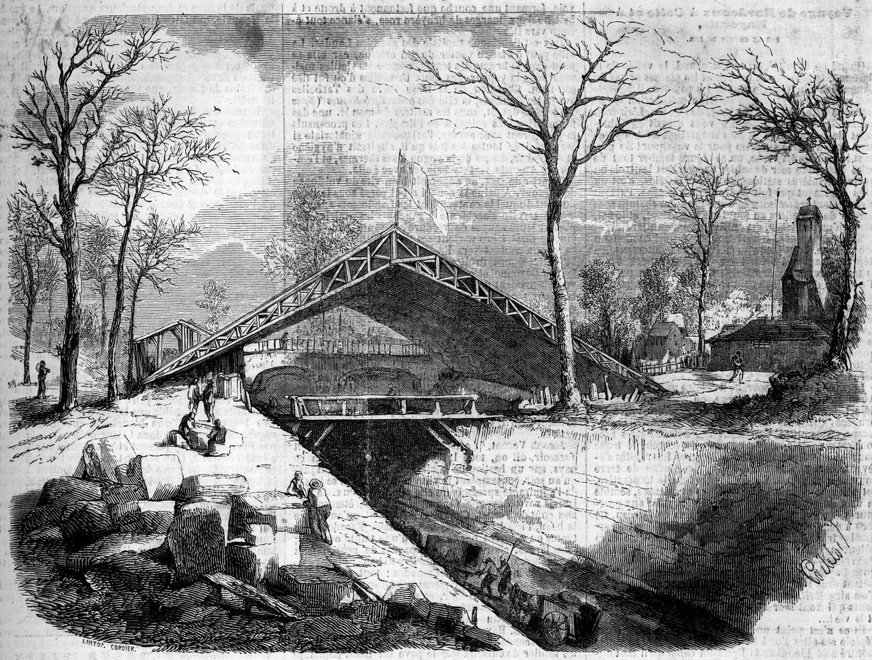 Stato dei lavori della ghiacciaia del Bois de Boulogne, Parigi da French School