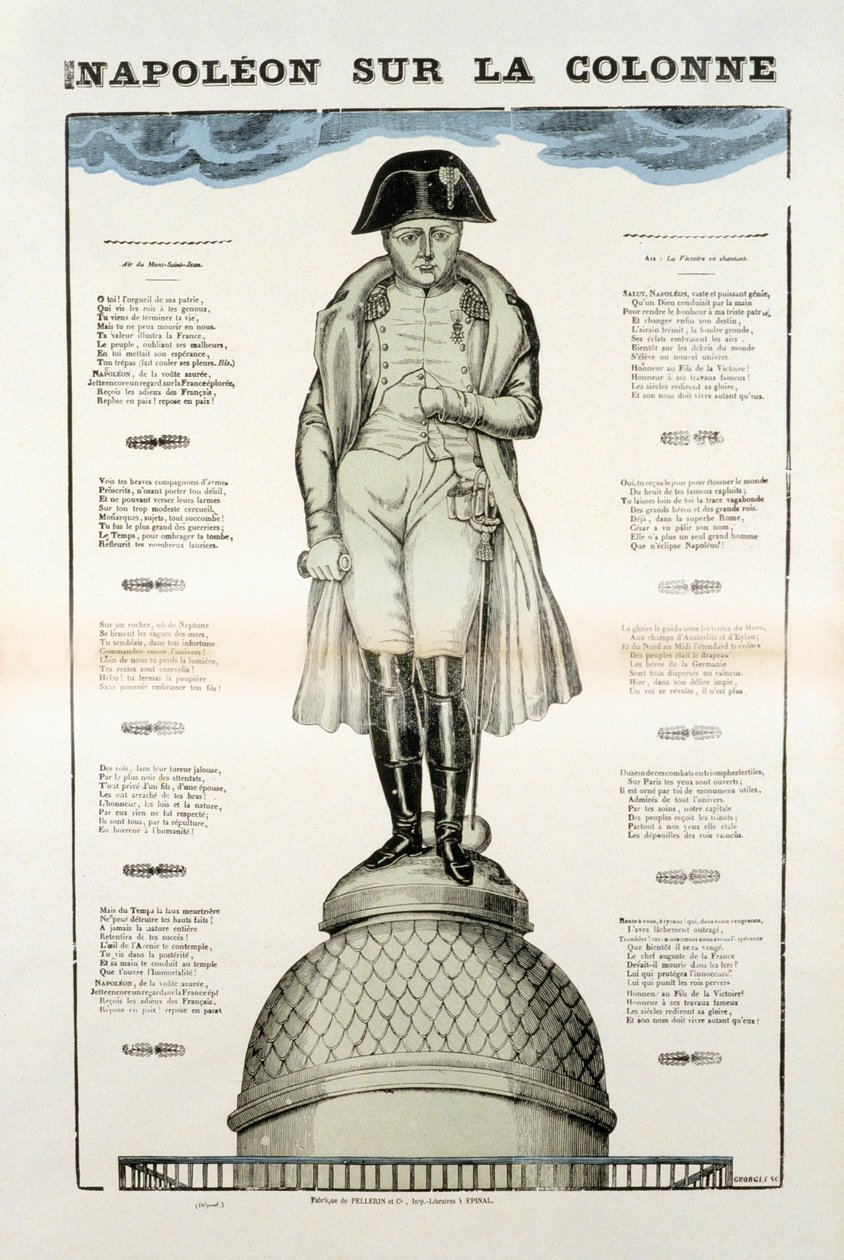 Statua di Napoleone I Bonaparte (1769-1821) sulla colonna Vendome a Parigi. Immagine di Epinal da French School