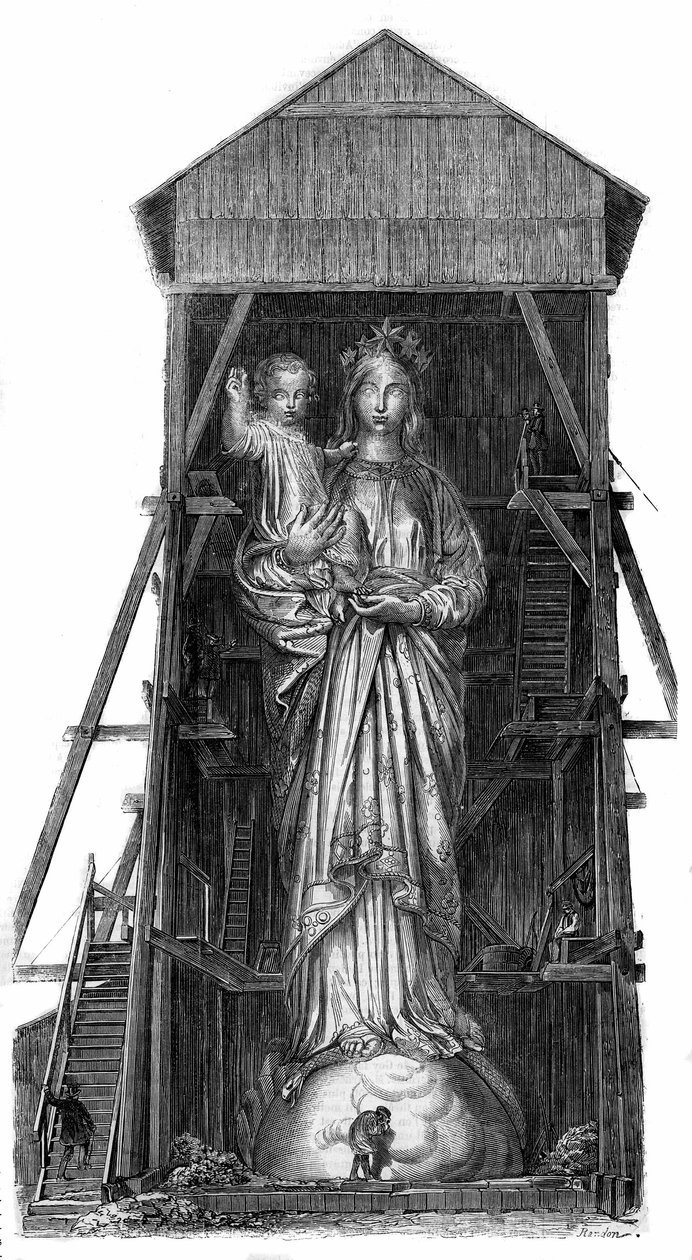 Statua di Notre Dame de France a Puy en Velay (Puy-en-Velay) in Haute Loire (43): modello della statua da fondere dal ferro dei cannoni presi a Sebastopoli. La statua fu completata nel 1860 e aveva un