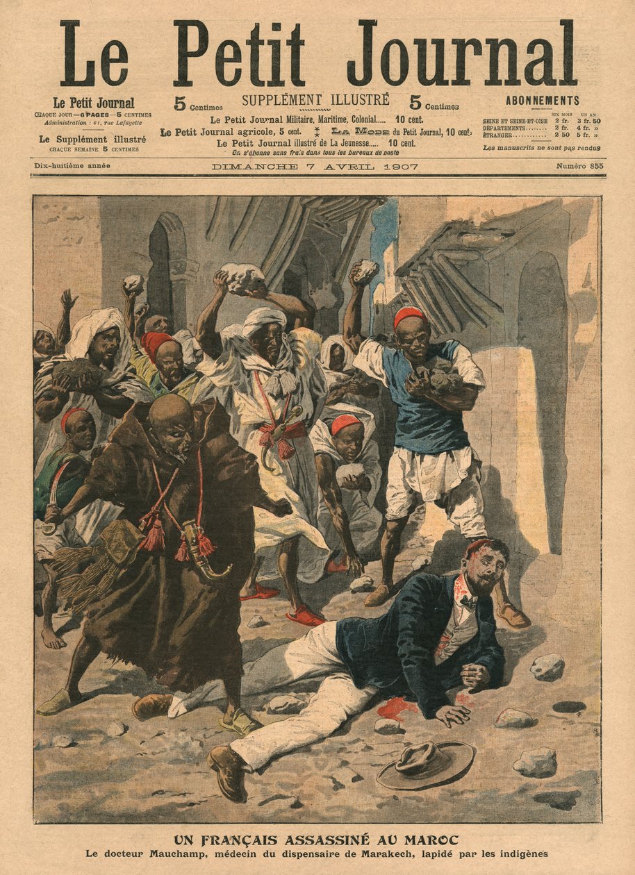 Lapidazione del dottore francese Mauchamp in Marocco, illustrazione da 