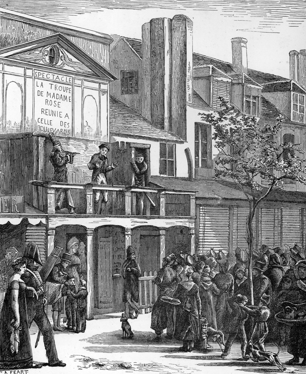 Teatro di strada: la parata del carnevale di Bobeche (incisione) da French School