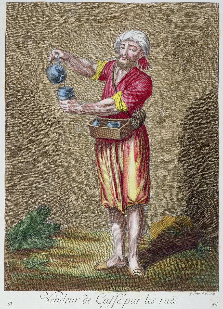 Venditore ambulante di caffè, dalla Collezione di Stampe di Costumi del Levante, inciso da G. Scotin da French School