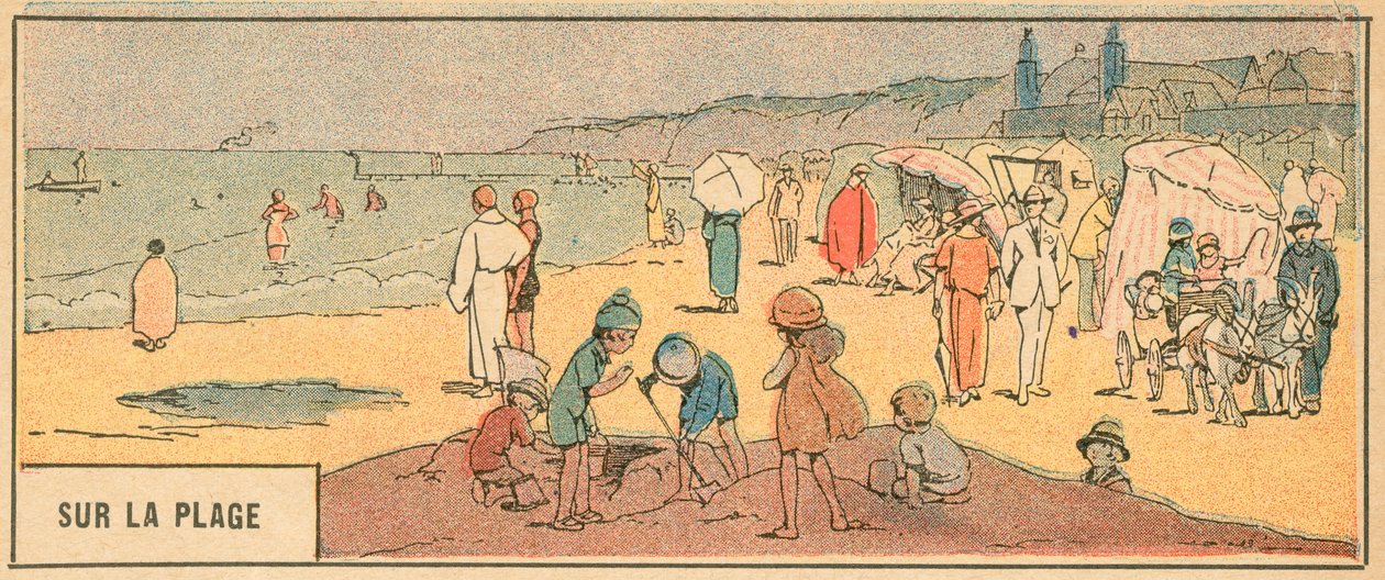 Sur La Plage (litografia a colori) da French School