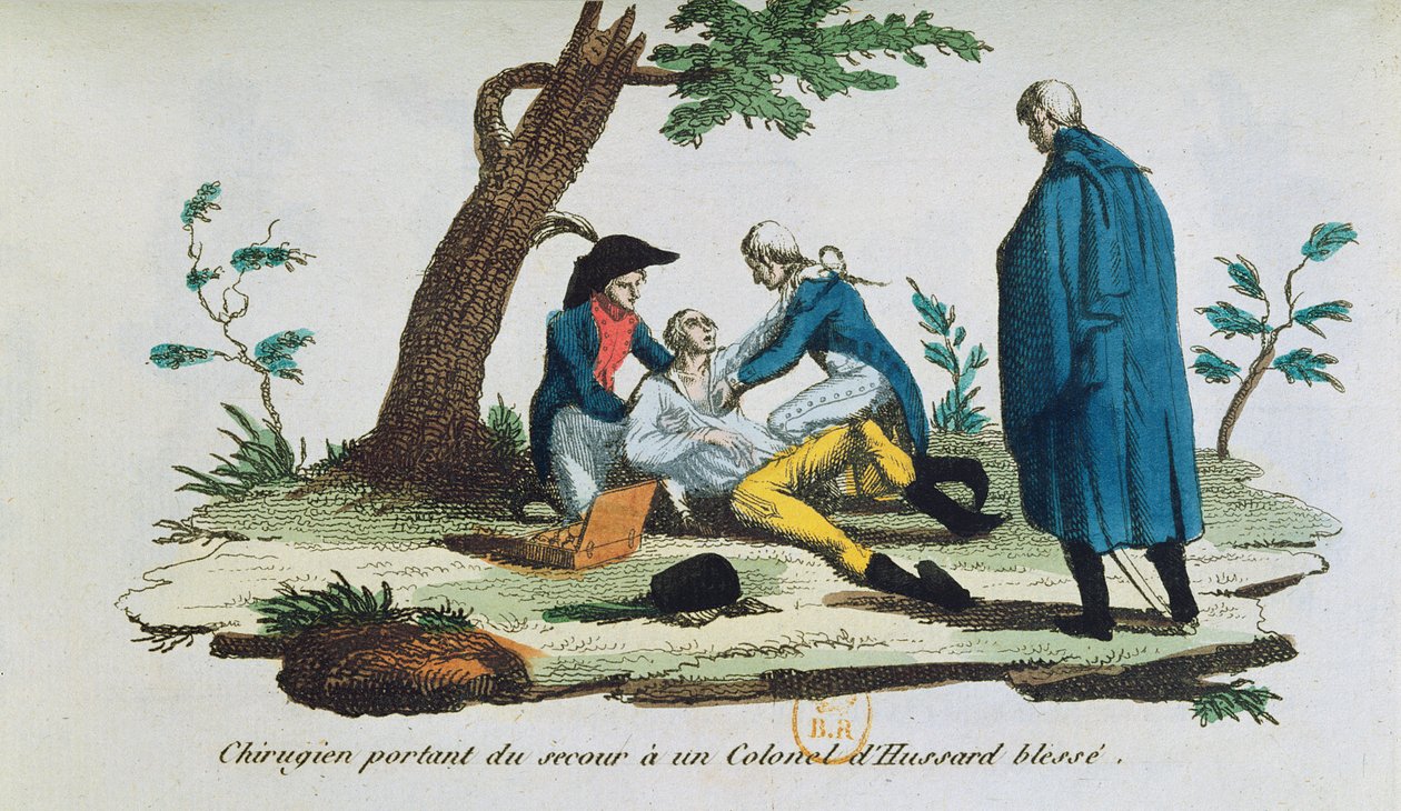 Chirurgo che opera un colonnello degli ussari sul campo di battaglia da French School