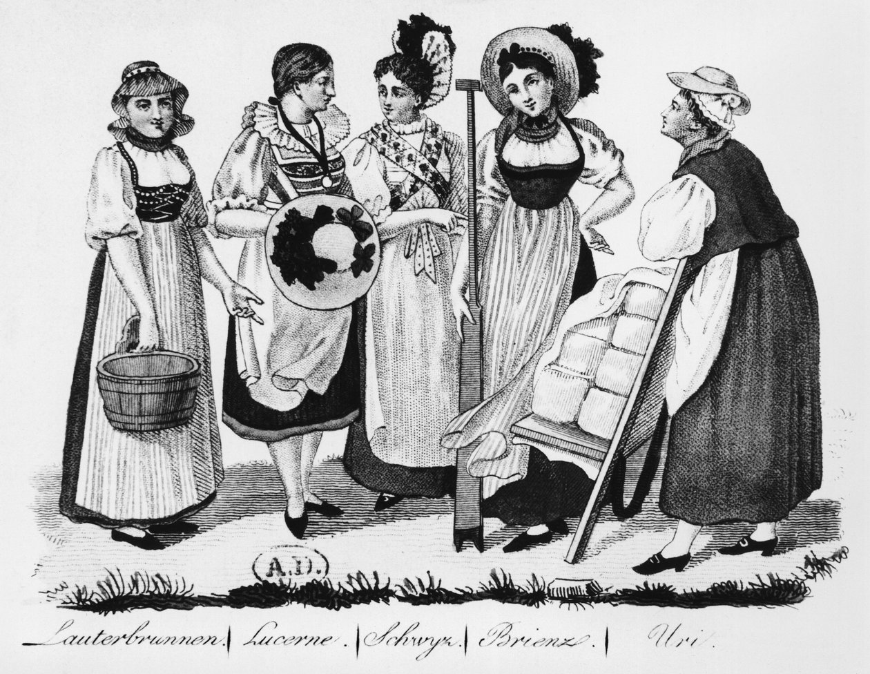 Donne svizzere in costume tradizionale da French School