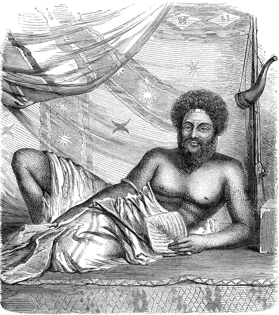 Thakombau, Re delle Isole Viti (Fiji), Oceano Pacifico. Incisione 1885 da French School