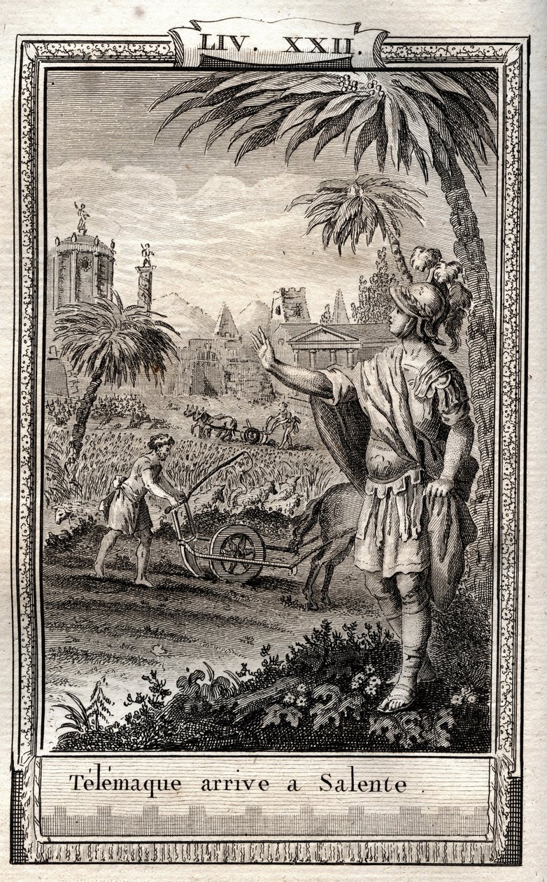 Telemaco ritorna a Salento - incisione del 1798 da "Les Aventures de Télémaque, fils d