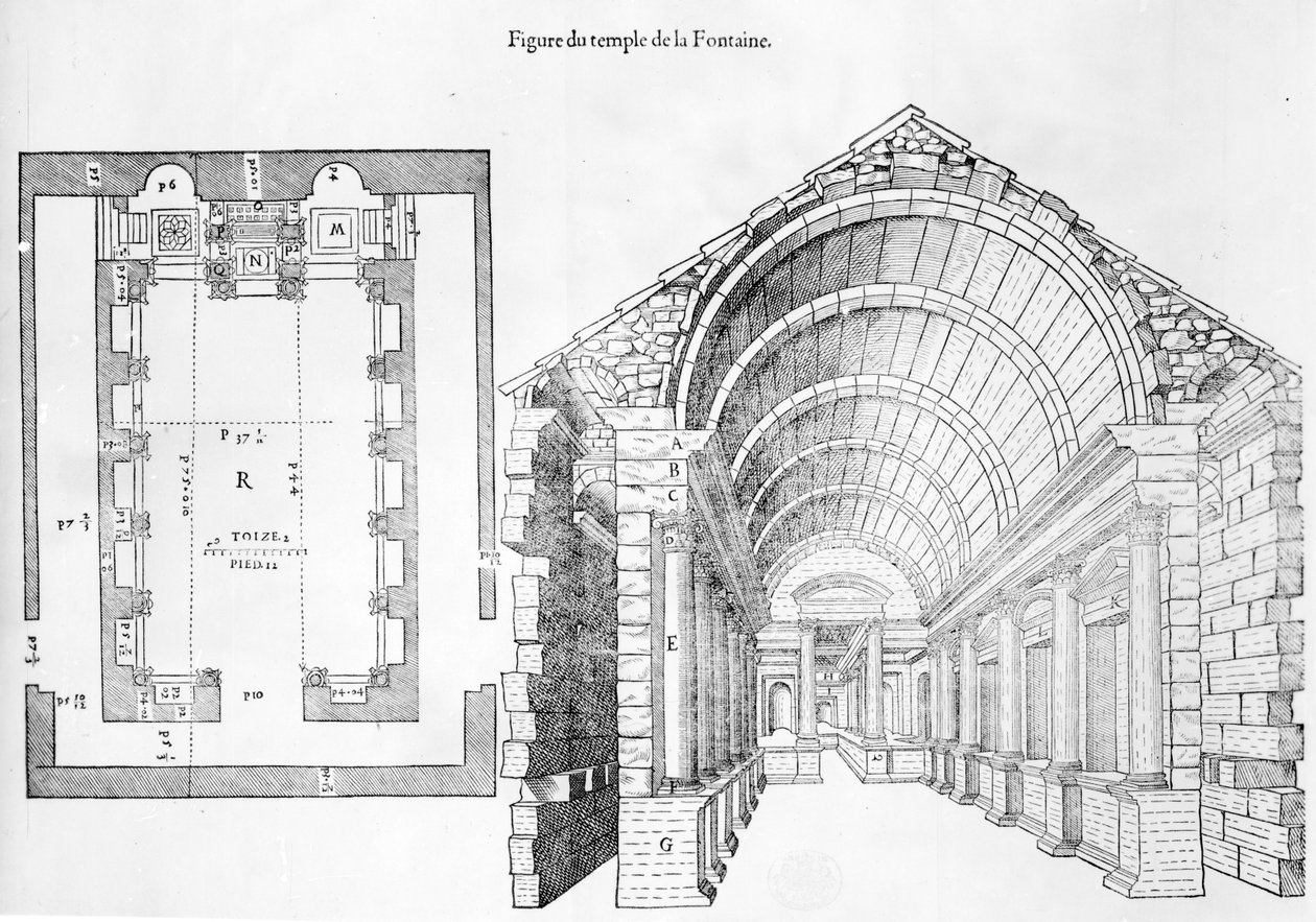Tempio della Fonte, illustrazione da Discours historial de lantique et illustre cite de Nismes di Jean Poldo d