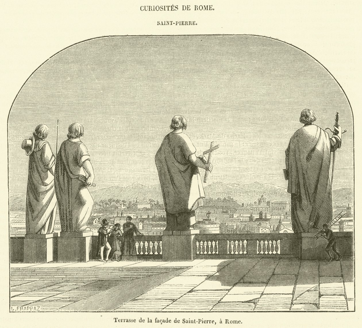 Terrazza sulla facciata di San Pietro, Roma (incisione) da French School