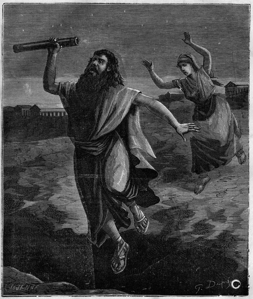 Talete di Mileto matematico e filosofo greco (625 a.C. - 546 a.C.): "Non vide una fossa aperta sotto i suoi piedi e si lasciò cadere" da French School