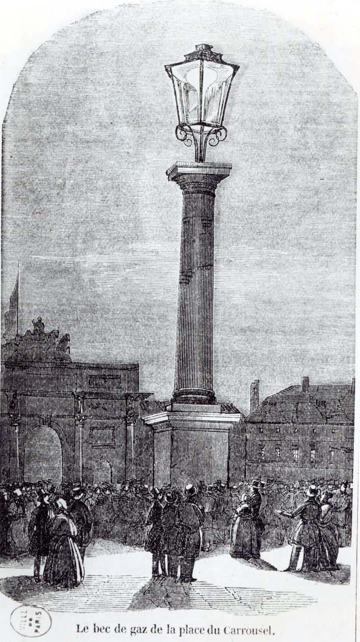 Il primo lampione a gas a Parigi a Place du Carrousel nel 1818 da French School