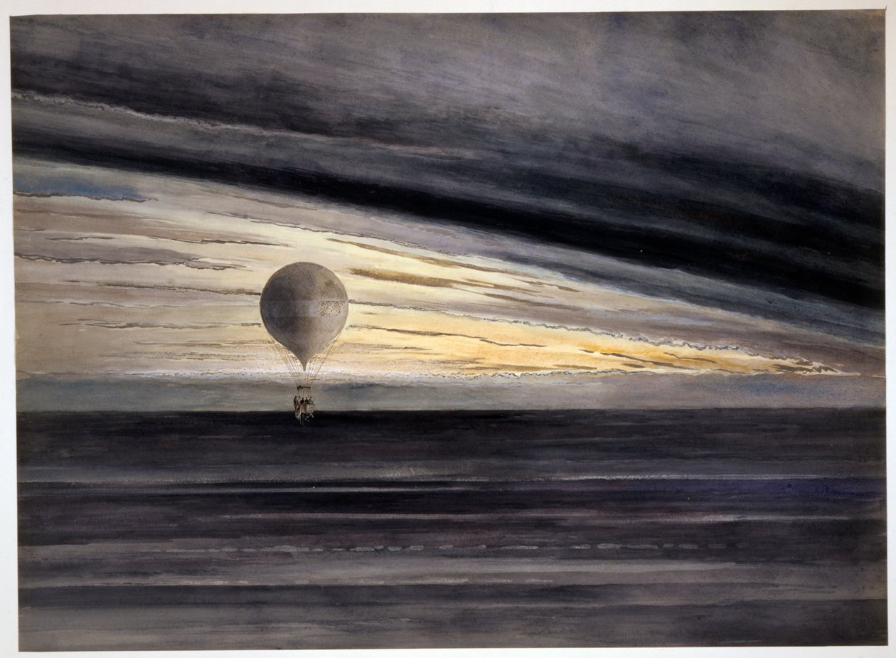 Il pallone, Zénith, durante un volo a lunga distanza da Parigi a Bordeaux a marzo, 1875, pub. 1875-1880 da French School