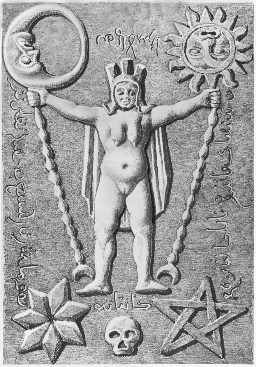 Il Baphomet dei Templari, copia di un sarcofago di pietra trovato a Essarois (Borgogna) da French School