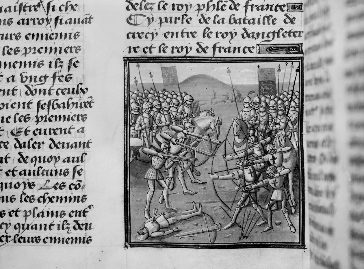 La battaglia di Crecy nel 1346 dalle Cronache di Froissart da French School