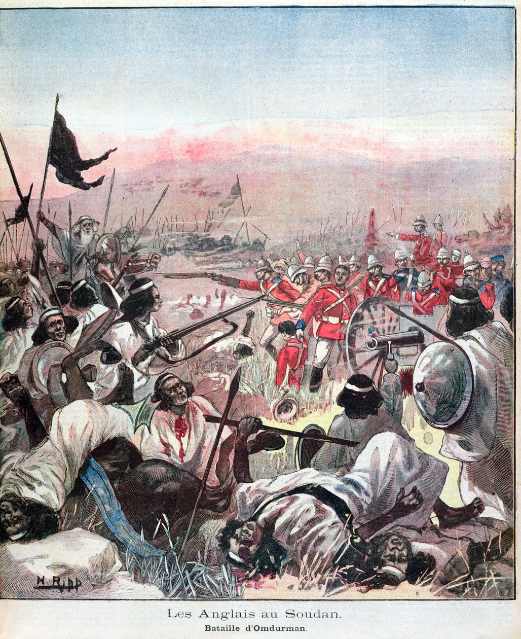 La battaglia di Omdurman, copertina di Lectures Pour Le Dimanche, settembre 1898 da French School