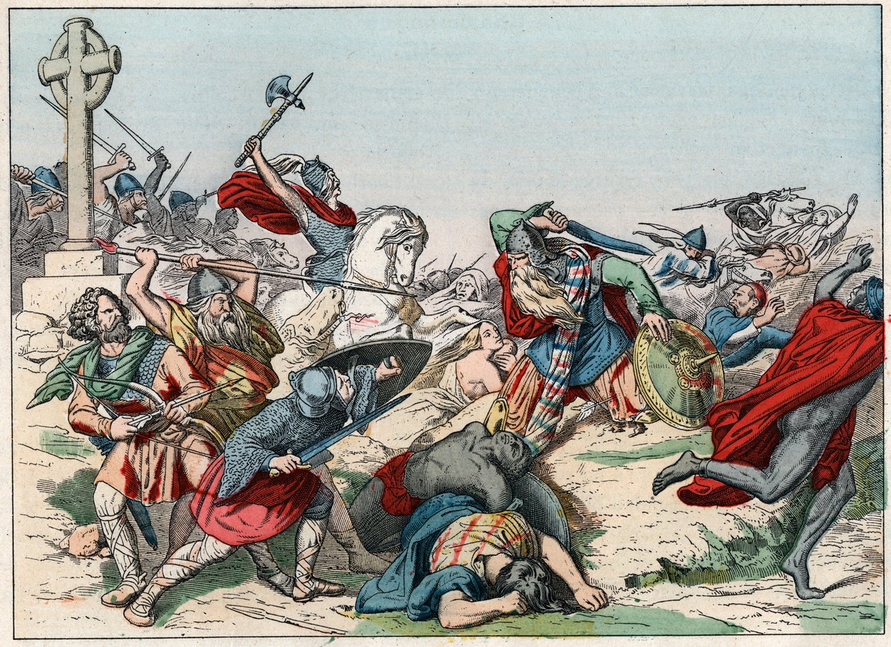 La battaglia di Poitiers del 25 ottobre 732 vinta da Carlo Martello - La battaglia di Poitiers, 25 ottobre 732, vinta da Carlo Martello (688-741) - Incisione della fine del XIX secolo in 
