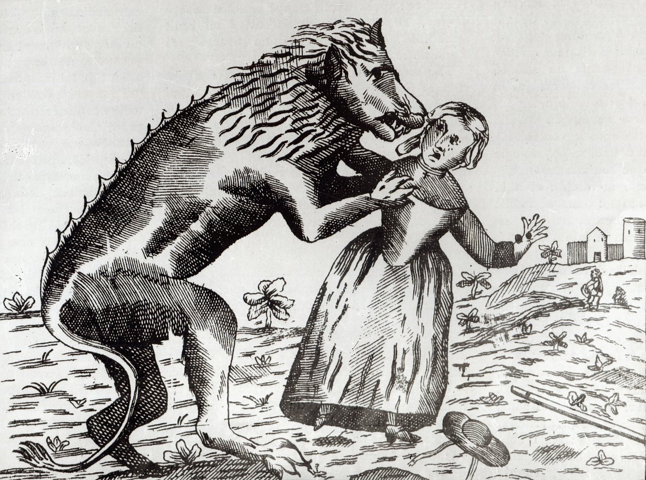 La Bestia del Gévaudan Attacca una Giovane Ragazza da French School
