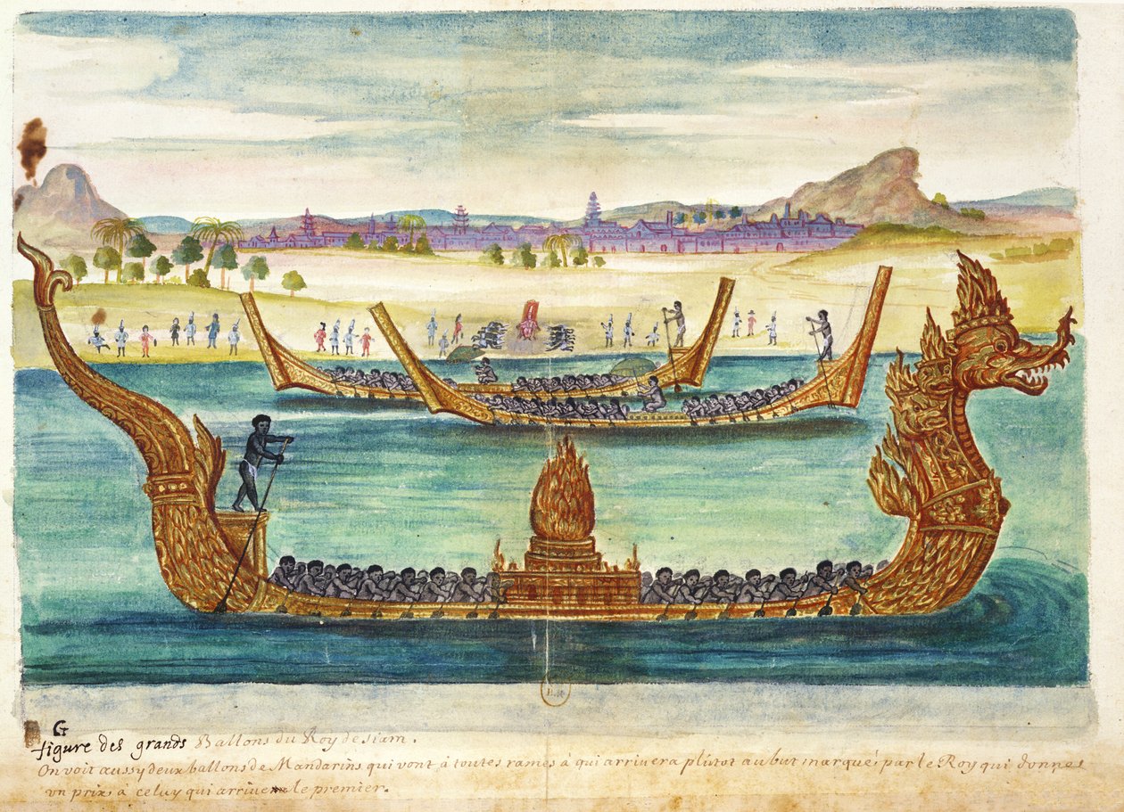 Le barche del re del Siam, da un resoconto dei gesuiti in Siam, 1688 da French School
