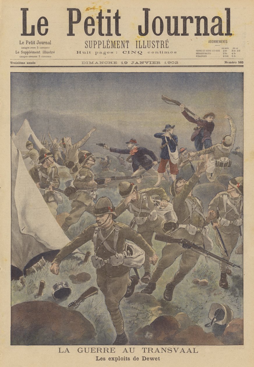 La guerra boera: le imprese di Christiaan de Wet (litografia a colori) da French School