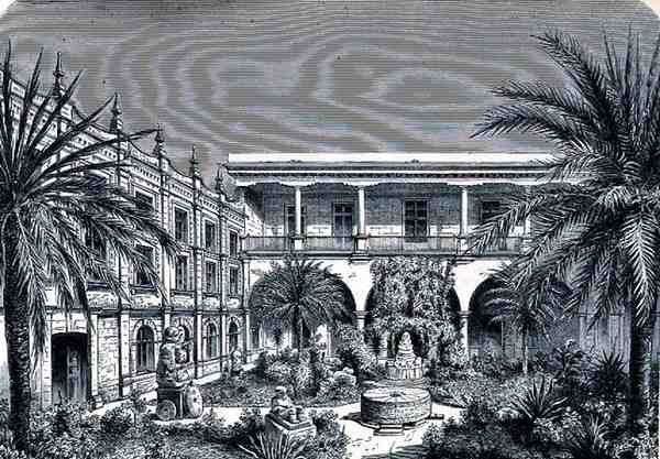 Il Cortile del Museo del Messico, da Le Antiche Città del Nuovo Mondo, di Claude-Joseph-Desire Charnay, pub. 1887 da French School