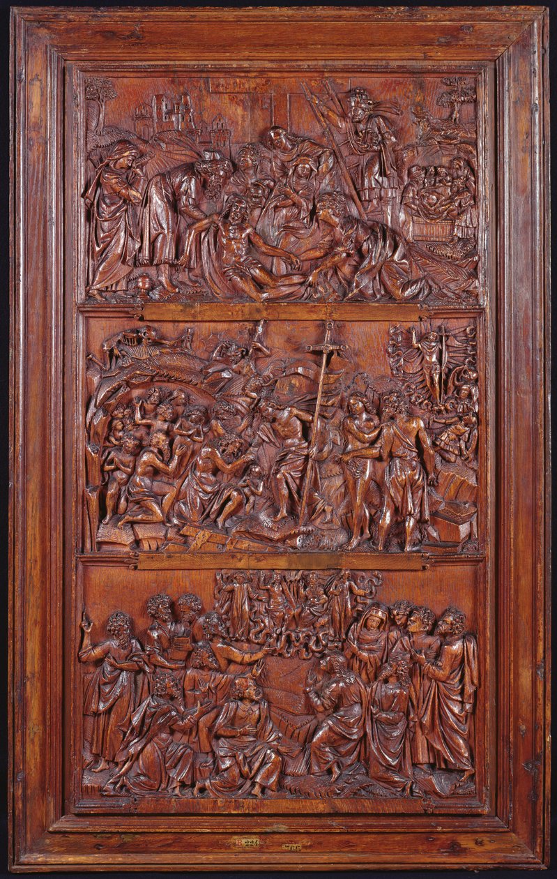 Il Credo, Pannello II: Discesa dalla Croce, Sepoltura, Resurrezione e Discesa nel Limbo e Ascensione, 1587 da French School