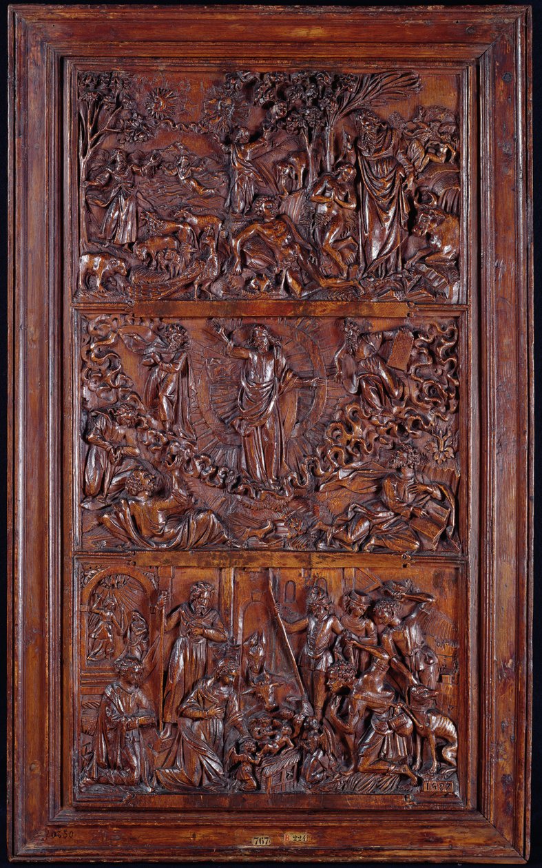 Il Credo, Pannello I: La Creazione del Mondo, Trasfigurazione, Annunciazione e Natività, 1587 da French School