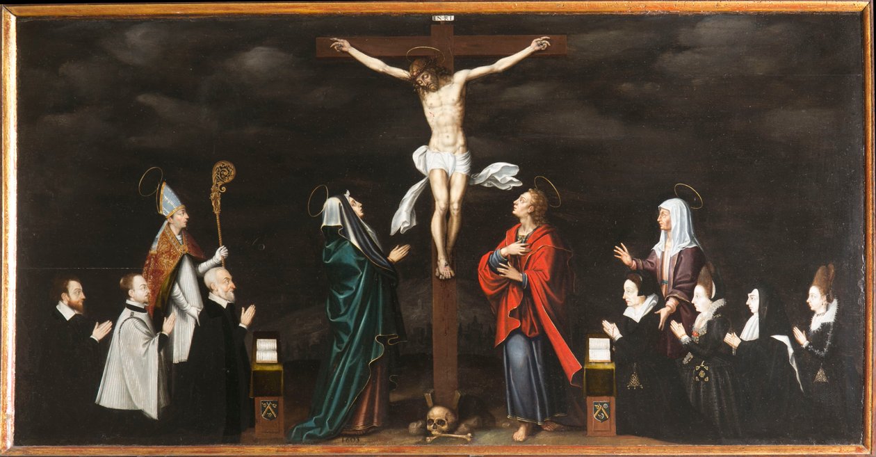 La Crocifissione, ritratti dei donatori. Trittico di Aubery da French School