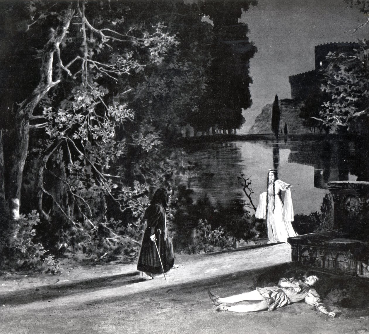 La morte di Pelleas, Atto IV, Scena 4 di Pelleas et Melisande di Debussy, da una fotografia della prima produzione nell