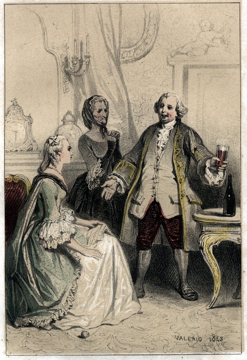 Il comico inglese David Garrick (1717-1779), travestito da cocchiere, irrompe in una duchessa desiderosa di lui per cercare di ragionarla e convincerla dell