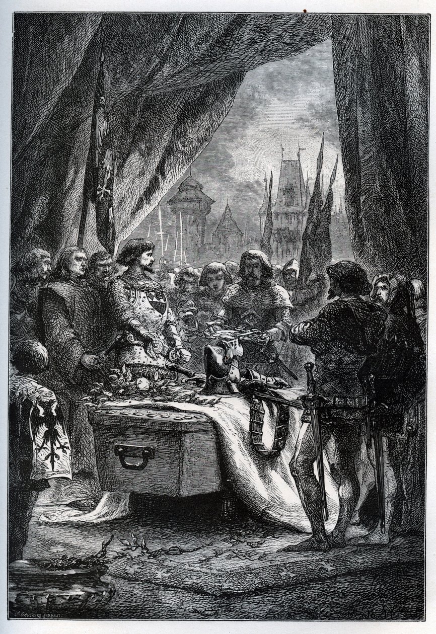Il governatore inglese di Chateauneuf de Randon si arrese e venne a deporre le chiavi della piazza sulla bara di Bertrand du Guesclin (1320-1380), il 13 luglio 1380 davanti al quale la città era assediata da French School