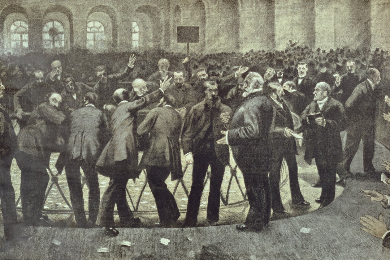La famosa Corbeille alla Borsa di Parigi, c.1885 da French School