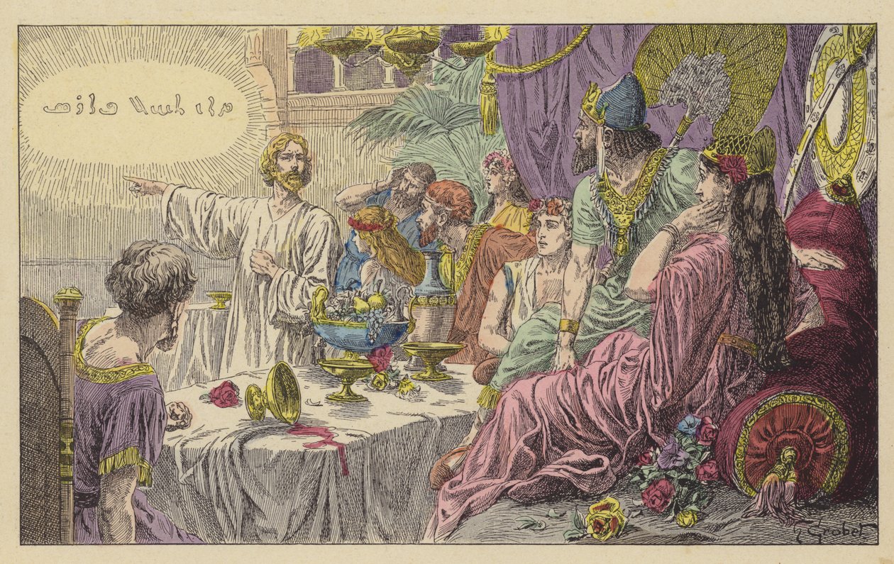 La festa di Baldassarre (litografia a colori) da French School