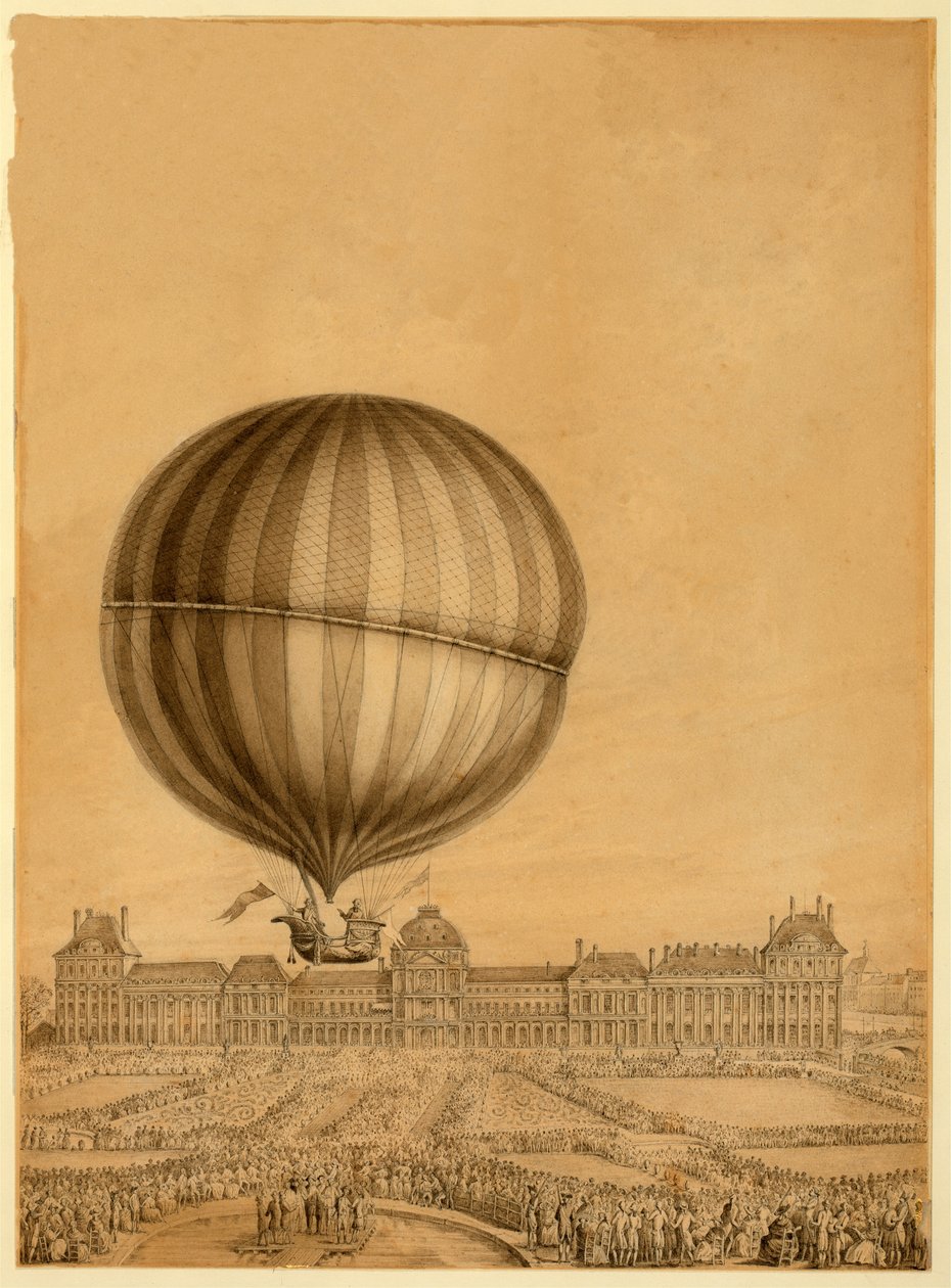 Il primo volo in mongolfiera con equipaggio, 1 dicembre 1783, c.1783 da French School