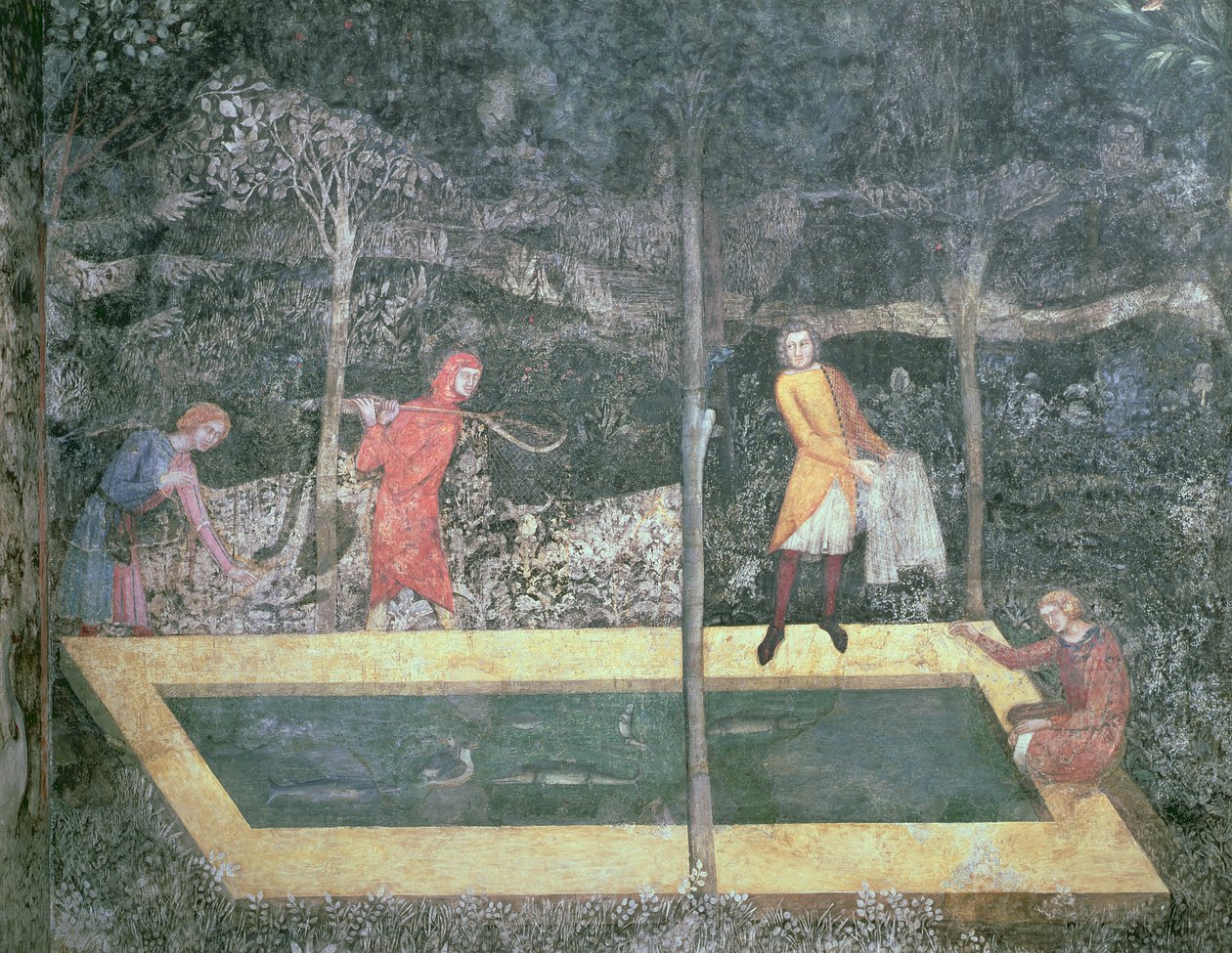 Lo stagno dei pesci, dalla Sala del Cervo, 1343 da French School
