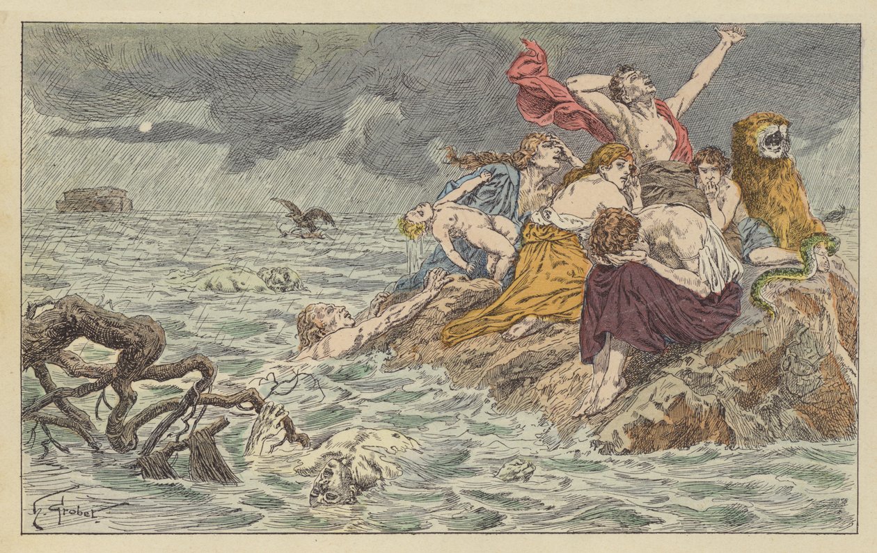 Il diluvio (litografia a colori) da French School