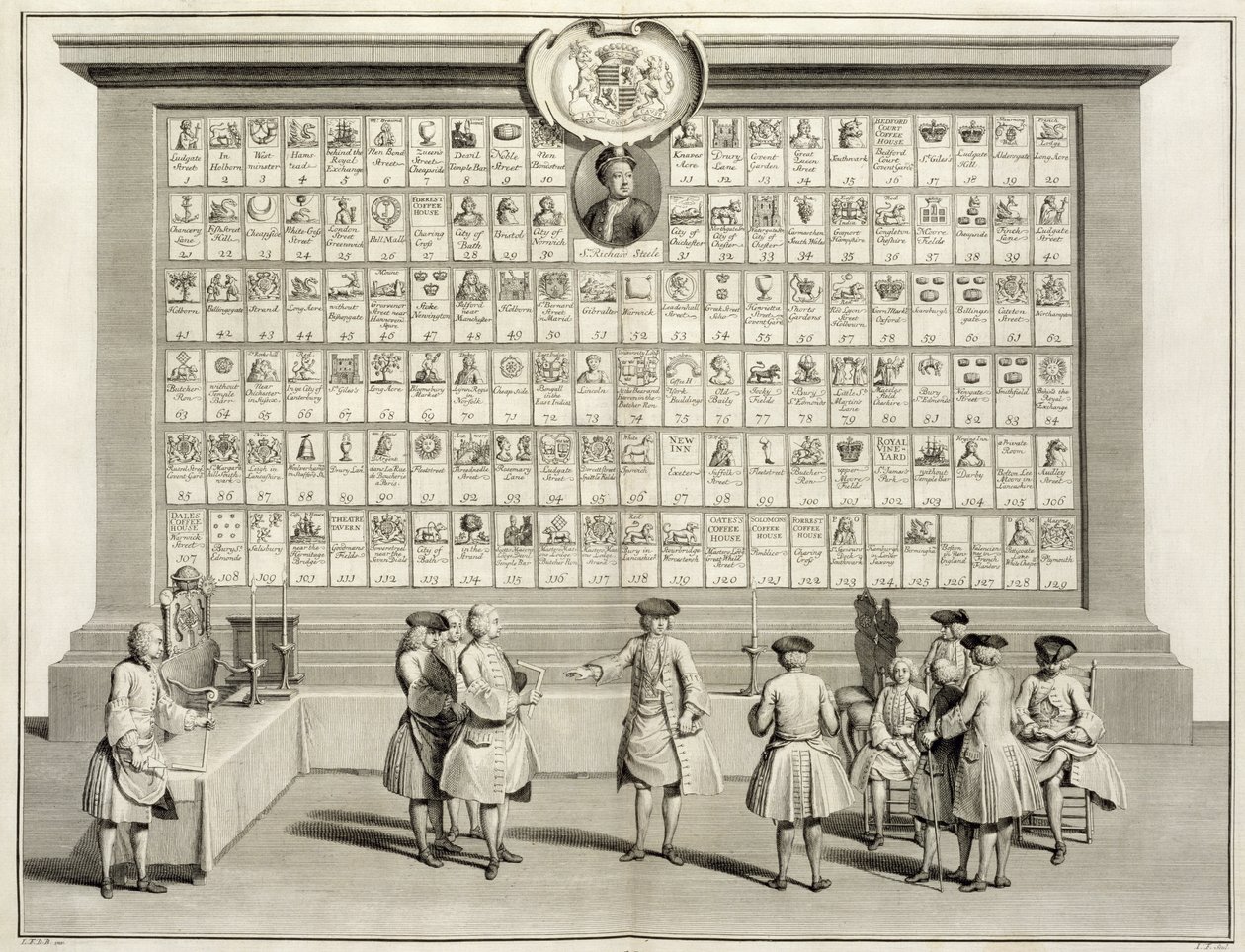 I Massoni Liberi, con segni per le varie logge, da Le Cerimonie della Religione e del Costume, c.1733 da French School