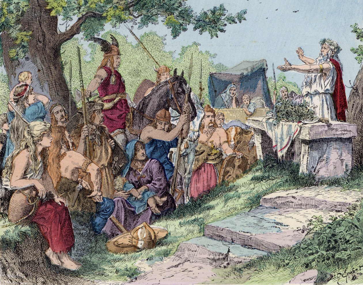 I Galli prima della conquista romana (litografia a colori) da French School