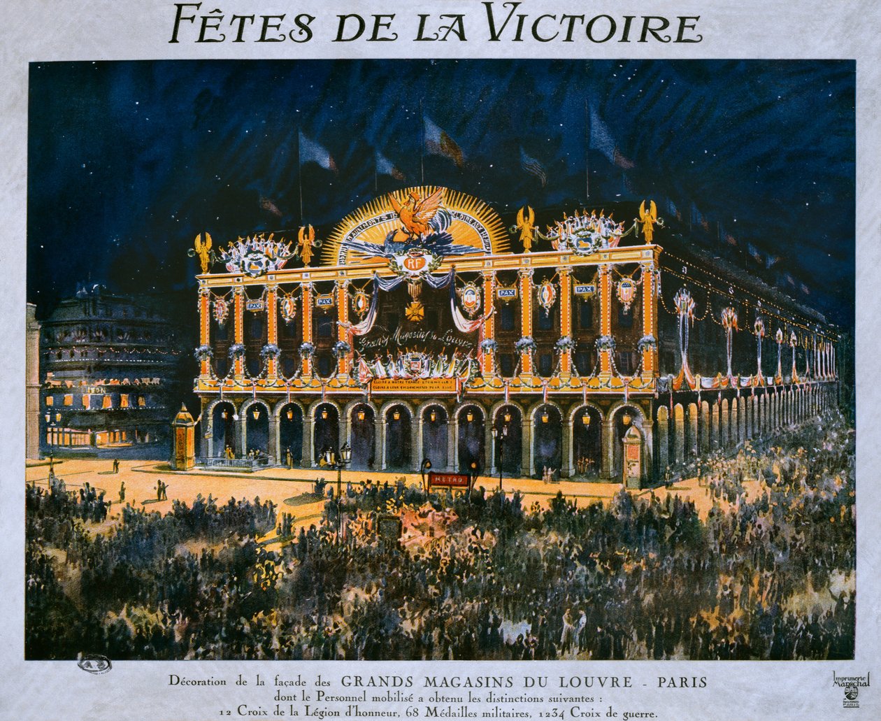 I Grandi Magazzini del Louvre decorati per la celebrazione della Vittoria del 1918, 14 luglio 1919 da French School