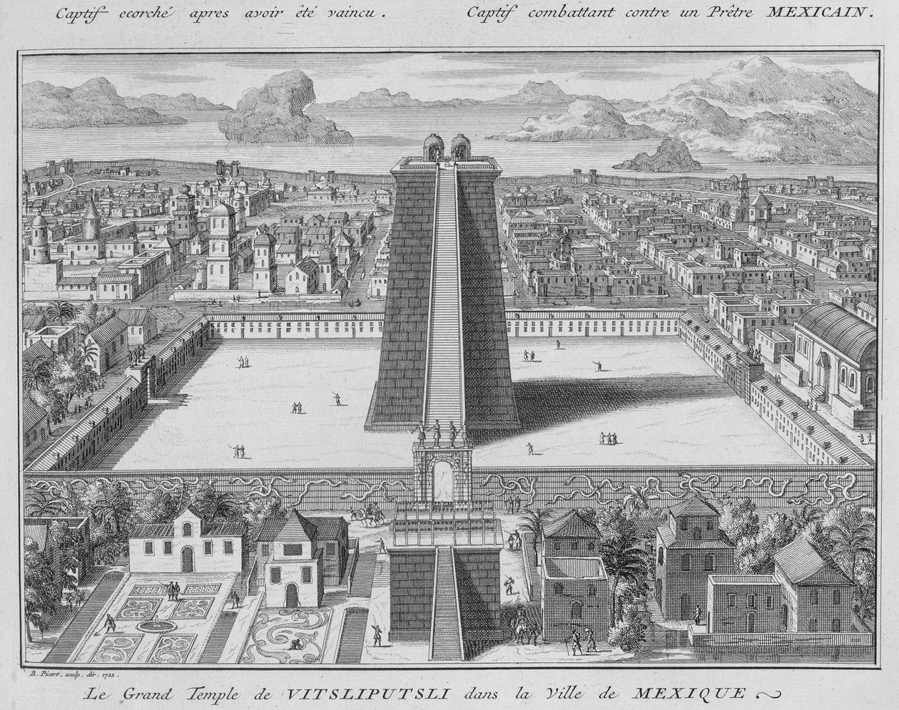 Il grande tempio di Vitsliputsli a Città del Messico, illustrazione da Cerimonie e costumi religiosi, inciso da Bernard Picart (1673-1733) 1722 da French School